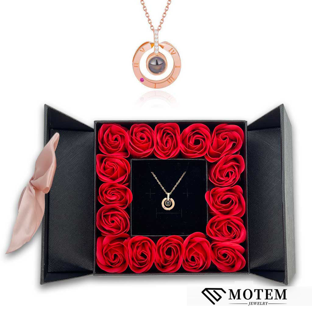 16 Mini Roses Jewelry Box with Love Necklace Set