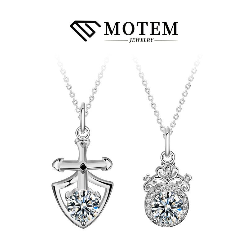 【N24 Princess and Knight】 925 Sterling Silver Moissanite Necklace Couple Set - MOTEMCO