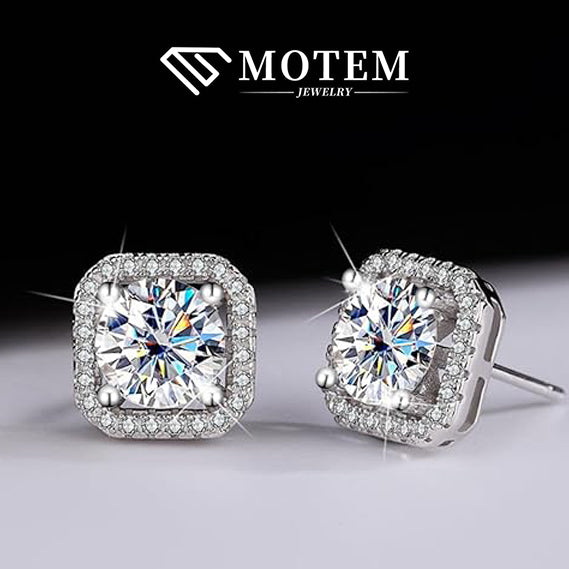 【E12】 925 Sterling Silver Moissanite Stud Earrings - MOTEMCO