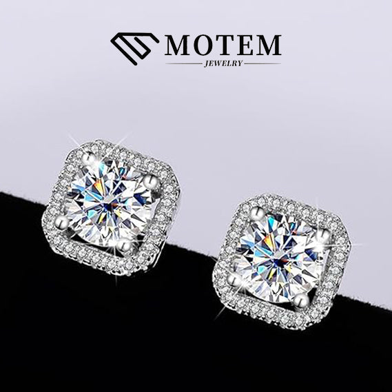 【E12】 925 Sterling Silver Moissanite Stud Earrings - MOTEMCO