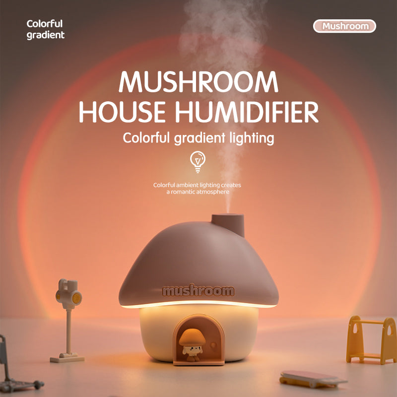 Mushroom House Humidifier with 7-Color Sunset Lamp