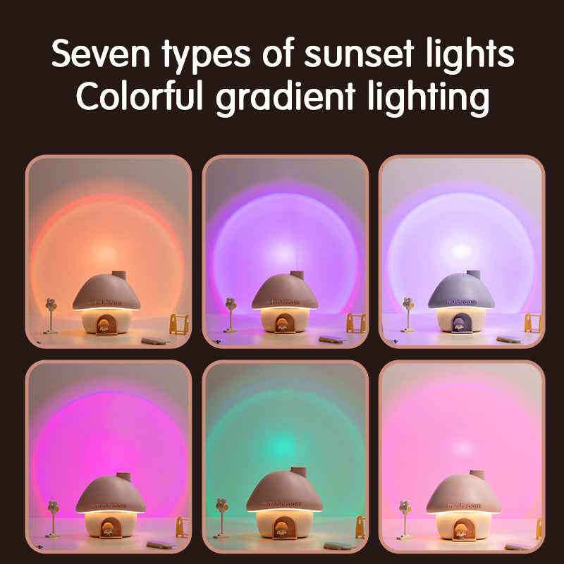 Mushroom House Humidifier with 7-Color Sunset Lamp
