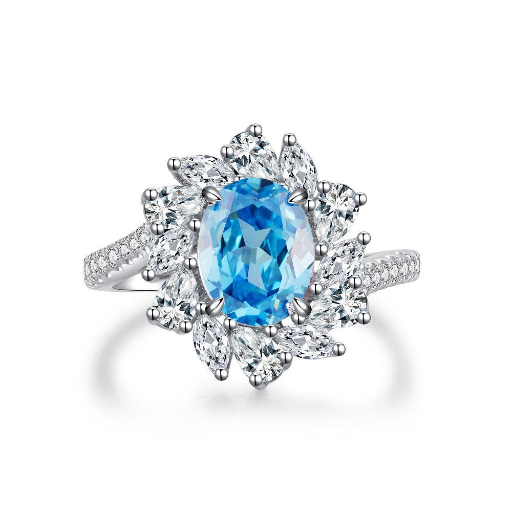 Blue High Carbon Diamond Rings in 925 Sterling Silver
