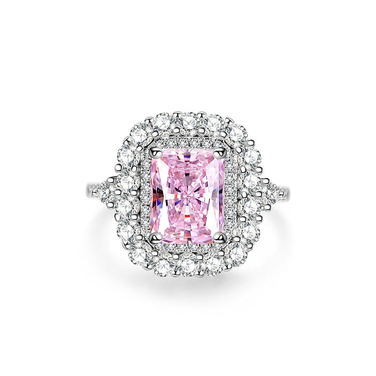 Pink High Carbon Diamond Rings in 925 Sterling Silver