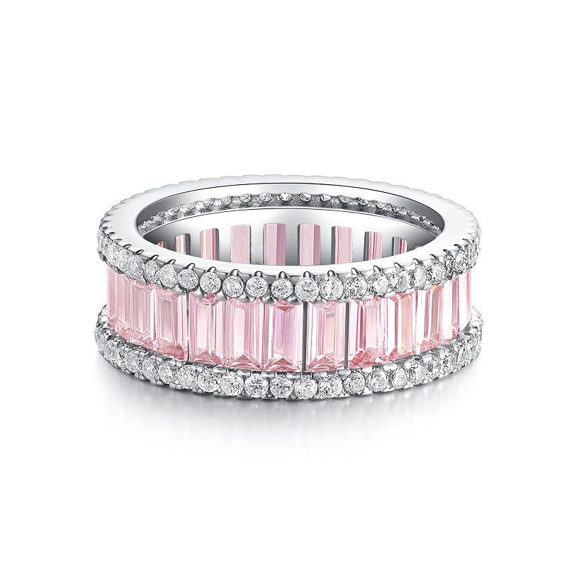 Pink High Carbon Diamond Rings in 925 Sterling Silver