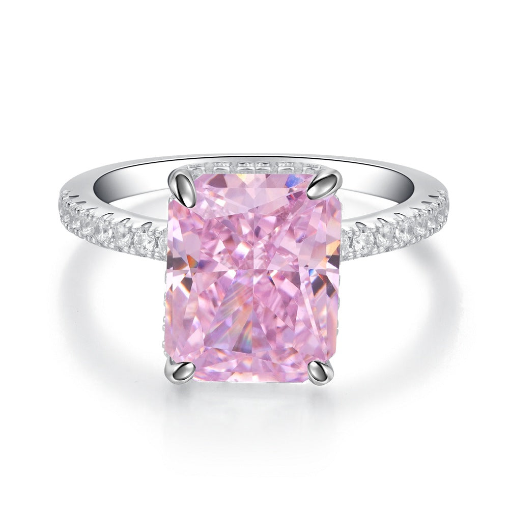 Pink High Carbon Diamond Rings in 925 Sterling Silver