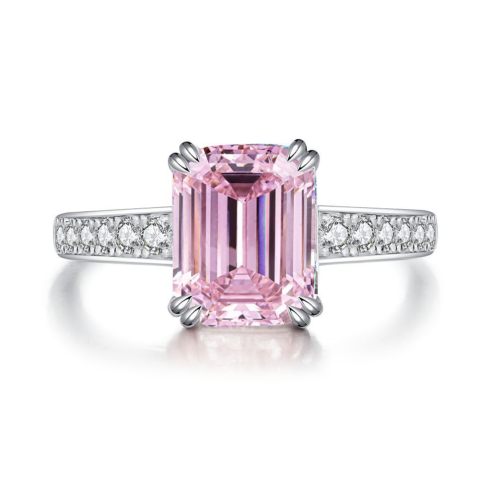 Pink High Carbon Diamond Rings in 925 Sterling Silver