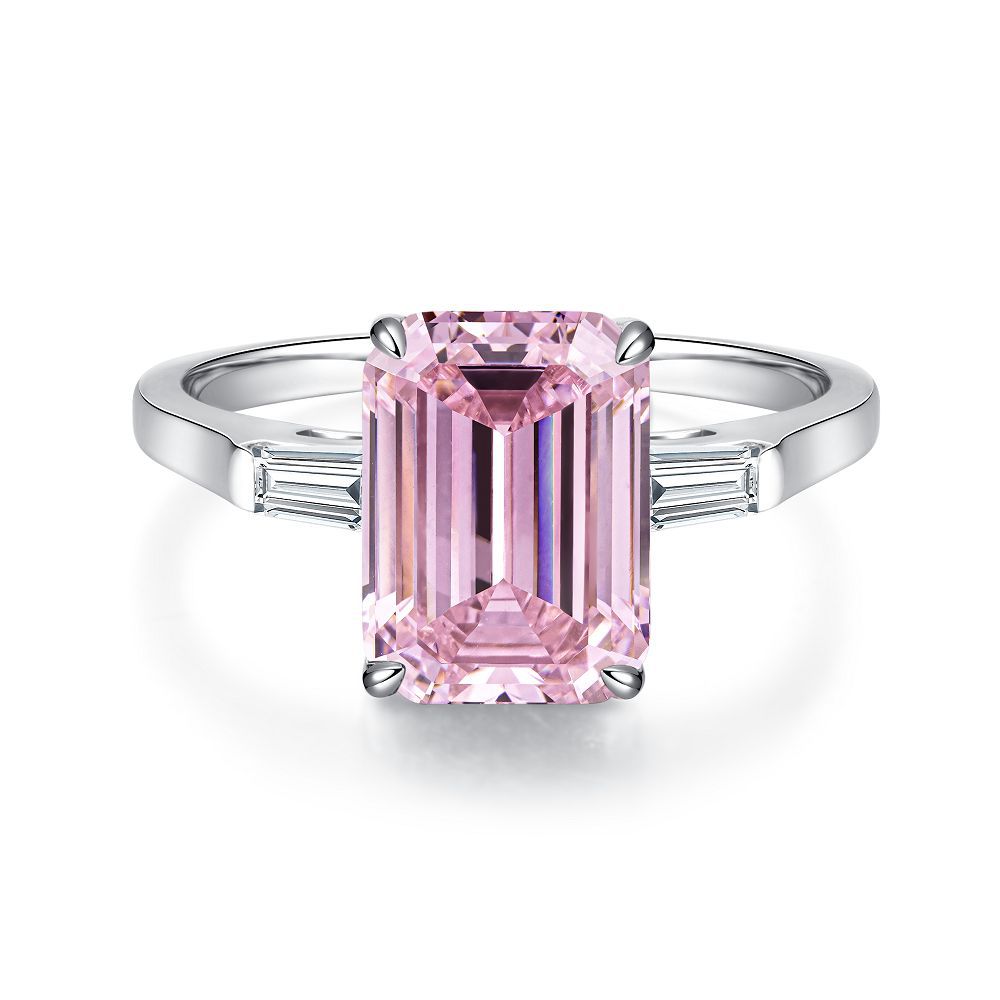 Pink High Carbon Diamond Rings in 925 Sterling Silver