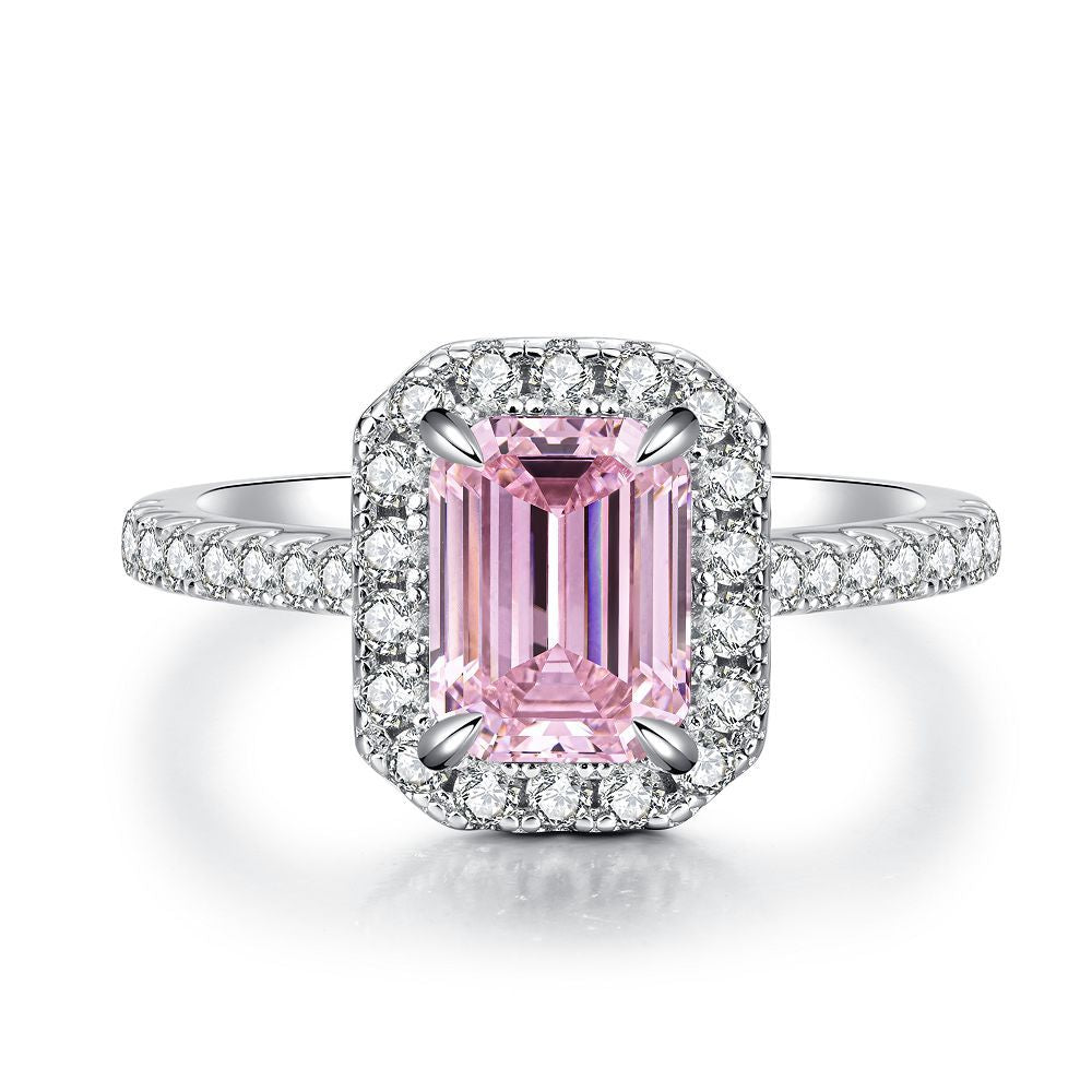 Pink High Carbon Diamond Rings in 925 Sterling Silver