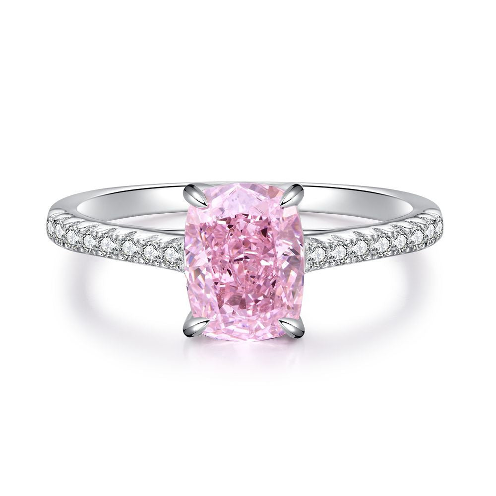 Pink High Carbon Diamond Rings in 925 Sterling Silver