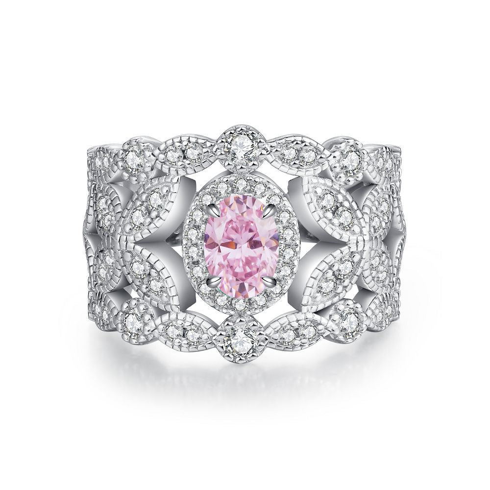 Pink High Carbon Diamond Rings in 925 Sterling Silver