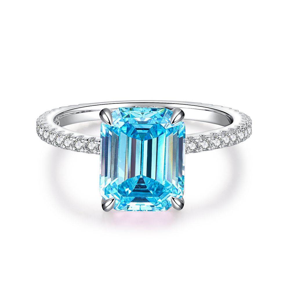 Blue High Carbon Diamond Rings in 925 Sterling Silver