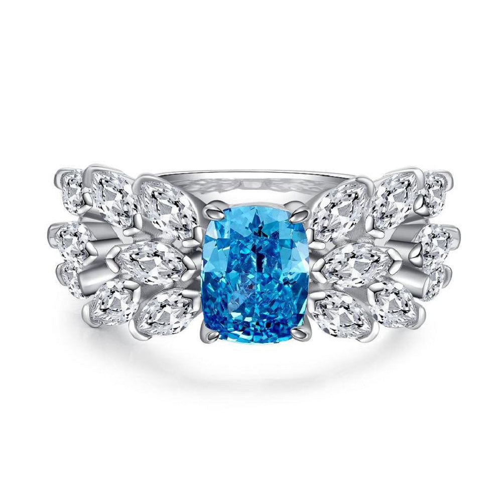 Blue High Carbon Diamond Rings in 925 Sterling Silver