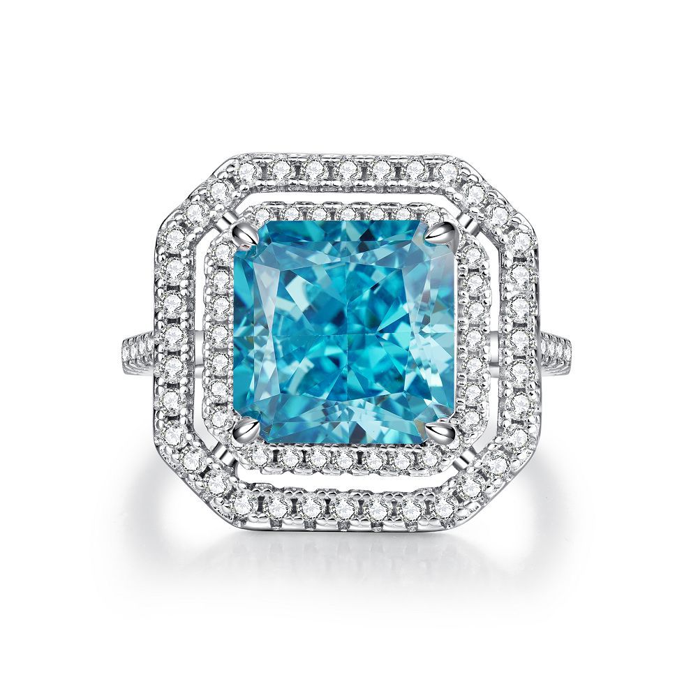 Blue High Carbon Diamond Rings in 925 Sterling Silver