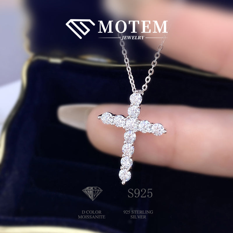 【N17 Classical Cross】 925 Sterling Silver Moissanite Necklace - MOTEMCO