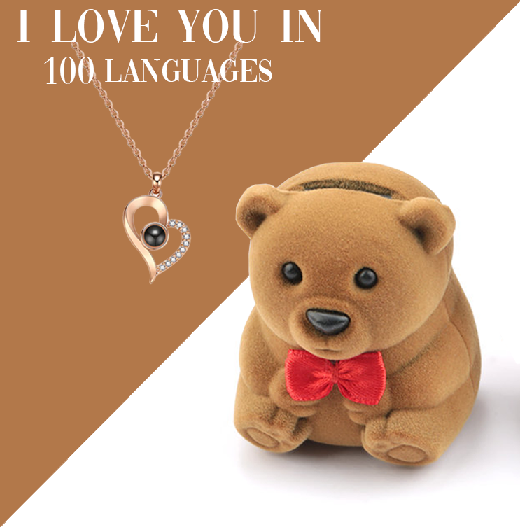 "I Love You in 100 Languages" Heart Necklace with Bear Box