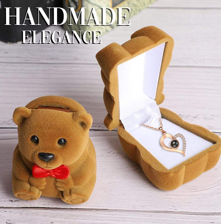 "I Love You in 100 Languages" Heart Necklace with Bear Box