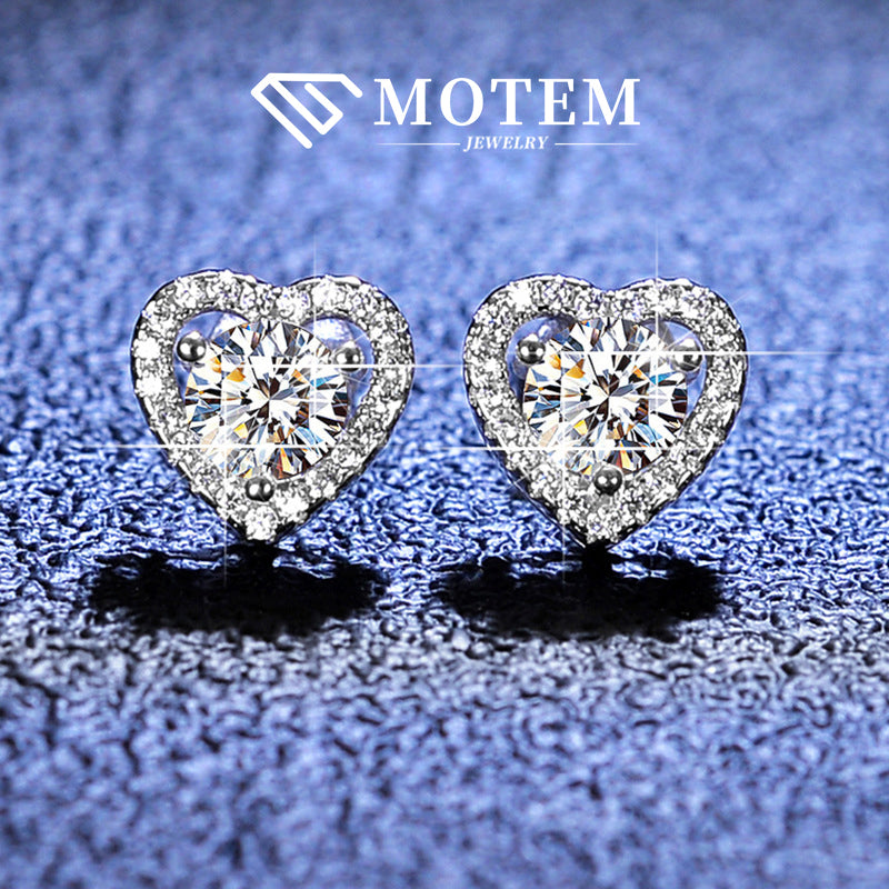 【E5 Heart-shaped】 925 Sterling Silver Moissanite Stud Earrings - MOTEMCO
