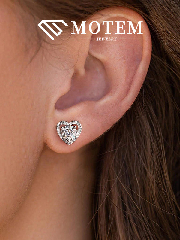 【E5 Heart-shaped】 925 Sterling Silver Moissanite Stud Earrings - MOTEMCO