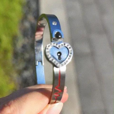 Titanium Heart Lock Bracelet & Key Necklace Couple Set