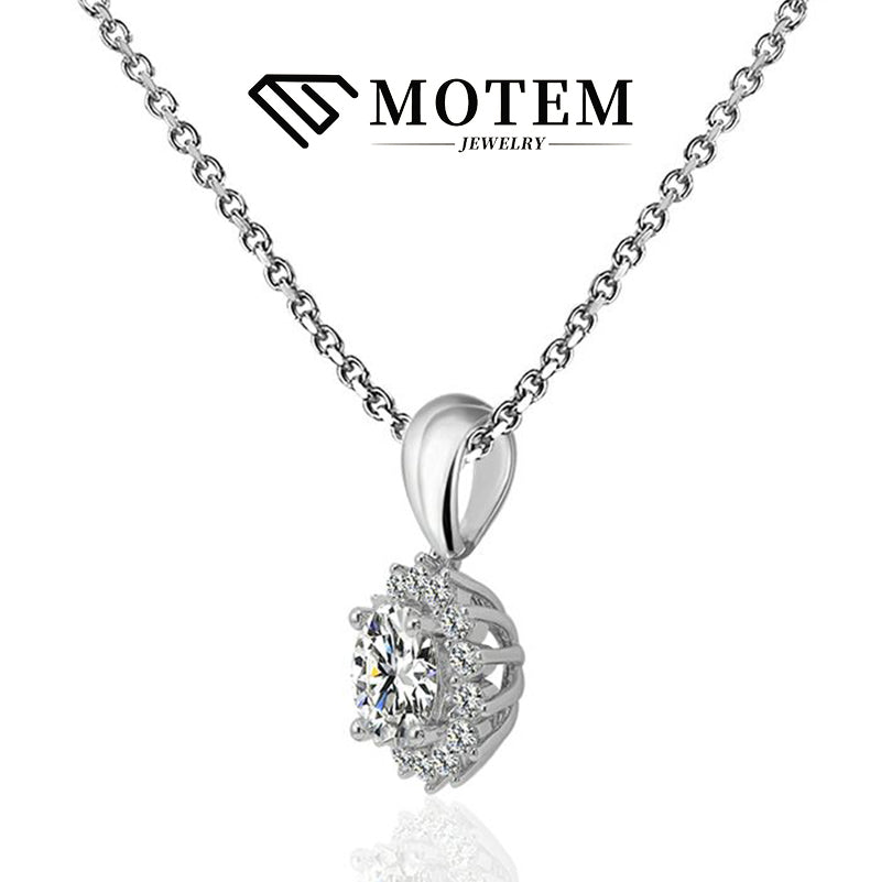【N16 Sunflower】 925 Sterling Silver Moissanite Necklace - MOTEMCO