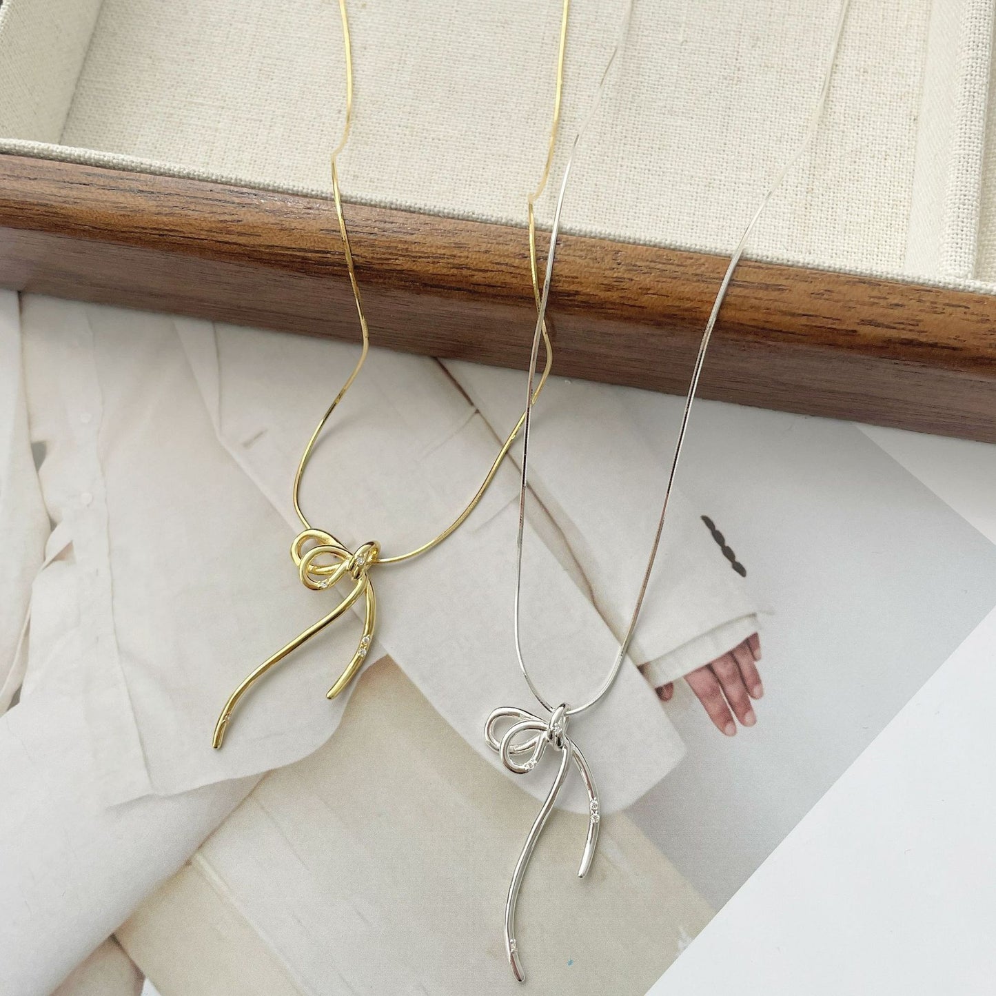【SilverN17 Line Bow】 925 Sterling Silver Necklace - MOTEMCO