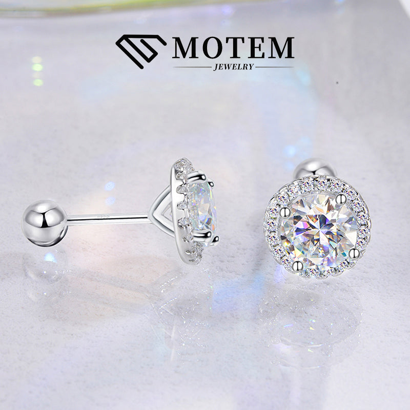 【E8】 925 Sterling Silver Moissanite Stud Earrings - MOTEMCO