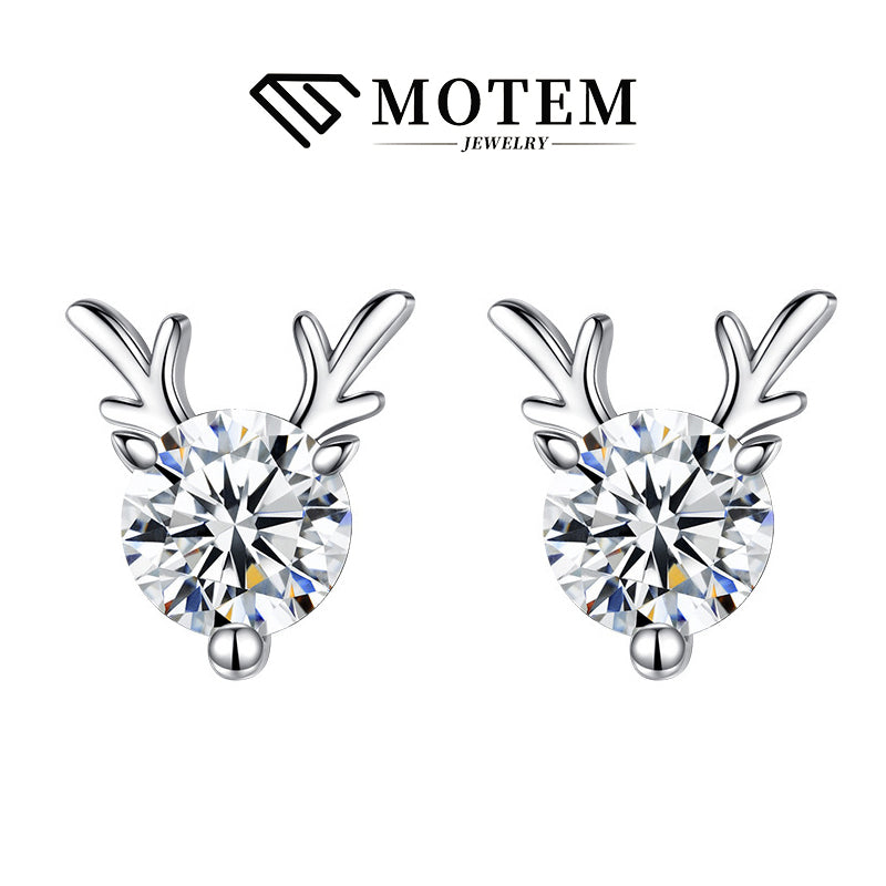 【E7 Elk】 925 Sterling Silver Moissanite Stud Earrings - MOTEMCO