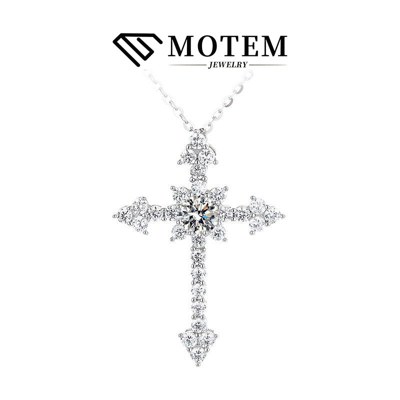 【N18 Innovation Cross】 925 Sterling Silver Moissanite Necklace - MOTEMCO