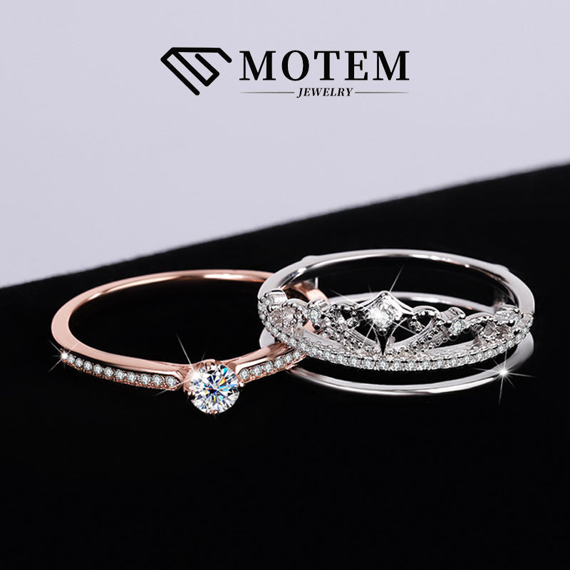 【R6 Crown 2pcs】 925 Sterling Silver Moissanite Rings - MOTEMCO