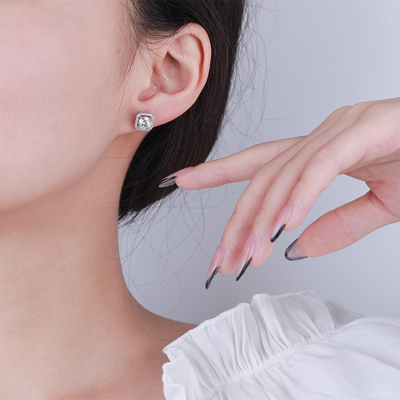 【E12】 925 Sterling Silver Moissanite Stud Earrings - MOTEMCO