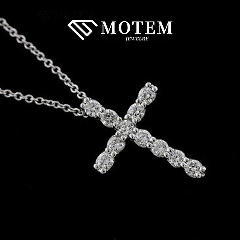 【N17 Classical Cross】 925 Sterling Silver Moissanite Necklace - MOTEMCO