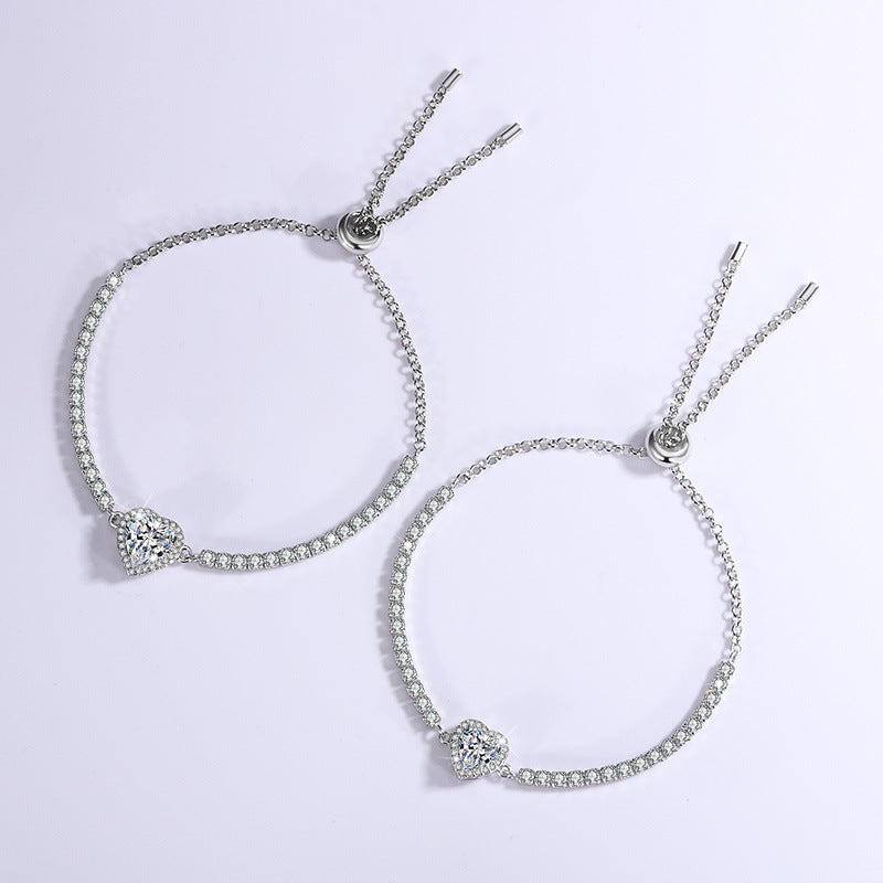 【B8 Loving Heart】 925 Sterling Silver Moissanite Bracelet - MOTEMCO