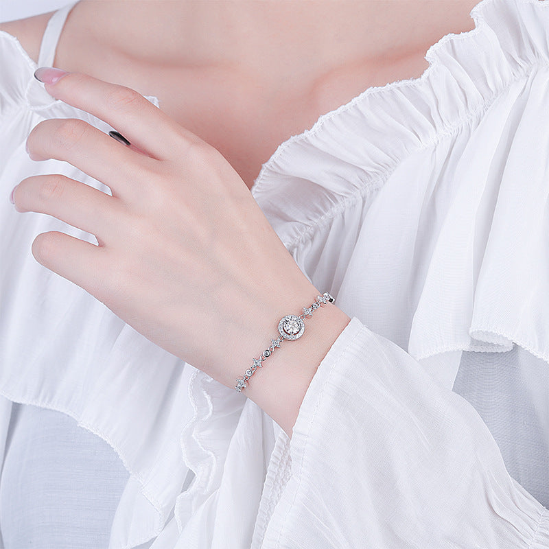 【B9 Stars and Moon】 925 Sterling Silver Moissanite Bracelet - MOTEMCO
