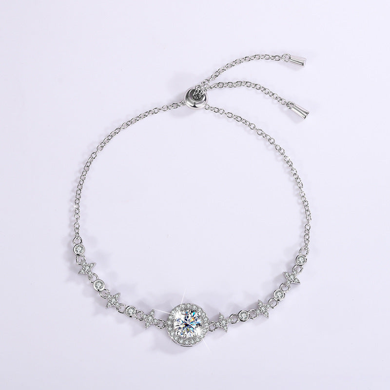 【B9 Stars and Moon】 925 Sterling Silver Moissanite Bracelet - MOTEMCO