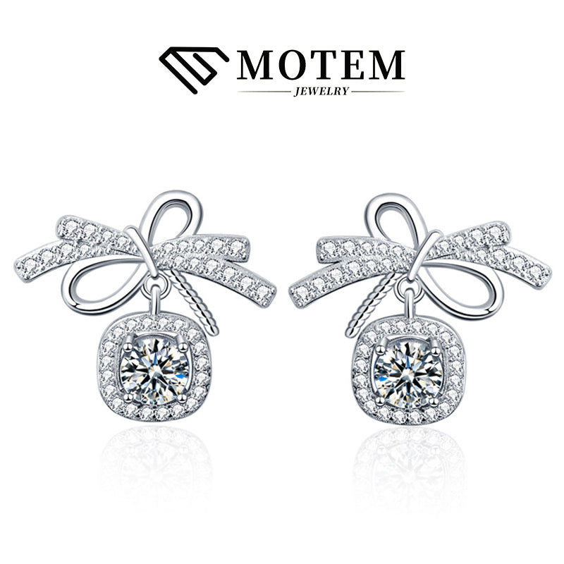 【E6 Bow-knot】 925 Sterling Silver Moissanite Stud Earrings - MOTEMCO