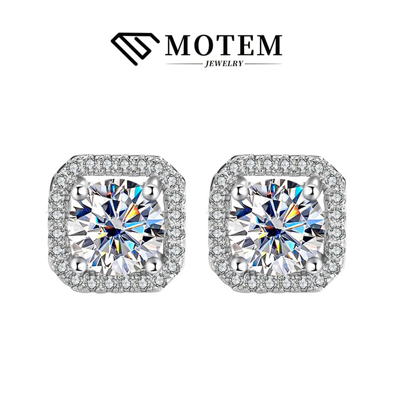 【E12】 925 Sterling Silver Moissanite Stud Earrings - MOTEMCO