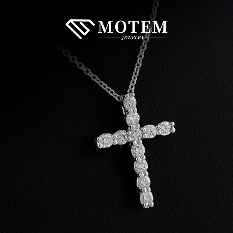 【N17 Classical Cross】 925 Sterling Silver Moissanite Necklace - MOTEMCO