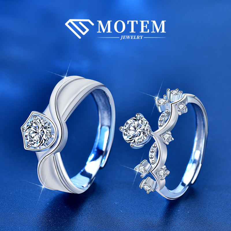 【R13 Princess & Knight】 925 Sterling Silver Moissanite Rings Couple Set - MOTEMCO