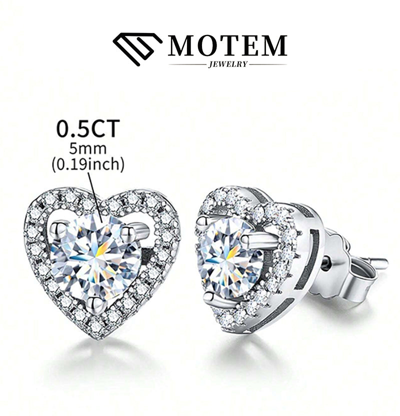 【E5 Heart-shaped】 925 Sterling Silver Moissanite Stud Earrings - MOTEMCO