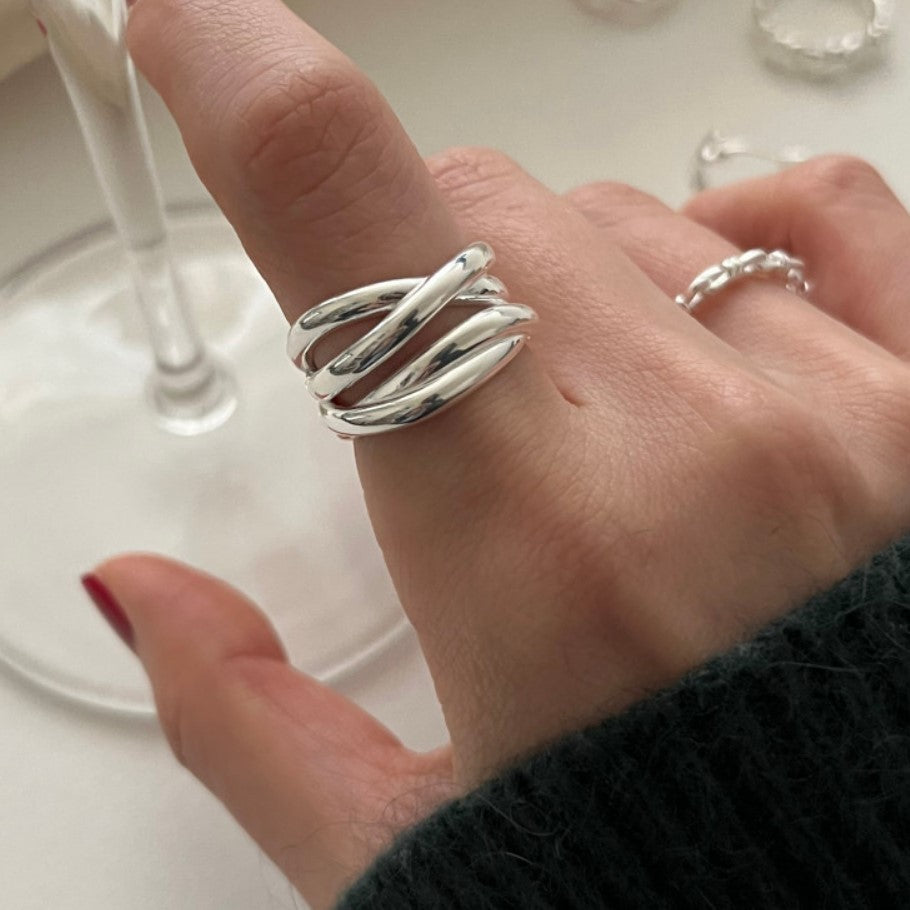 【SilverR7 Geometric Lines】 925 Sterling Silver Rings