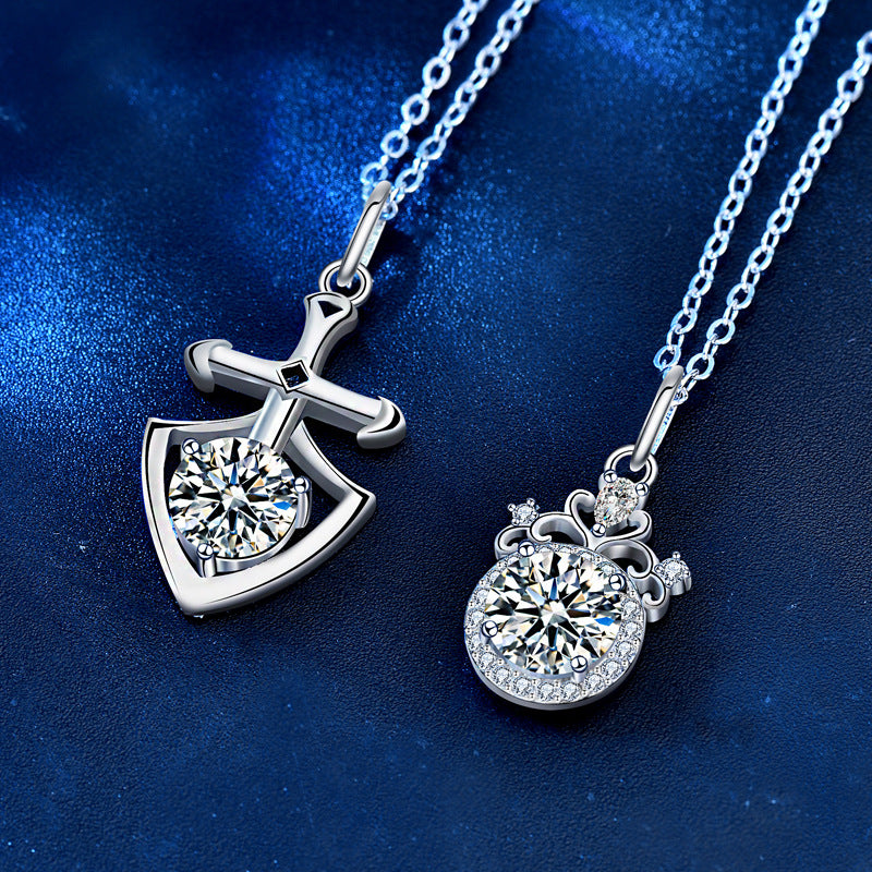 【N24 Princess and Knight】 925 Sterling Silver Moissanite Necklace Couple Set - MOTEMCO