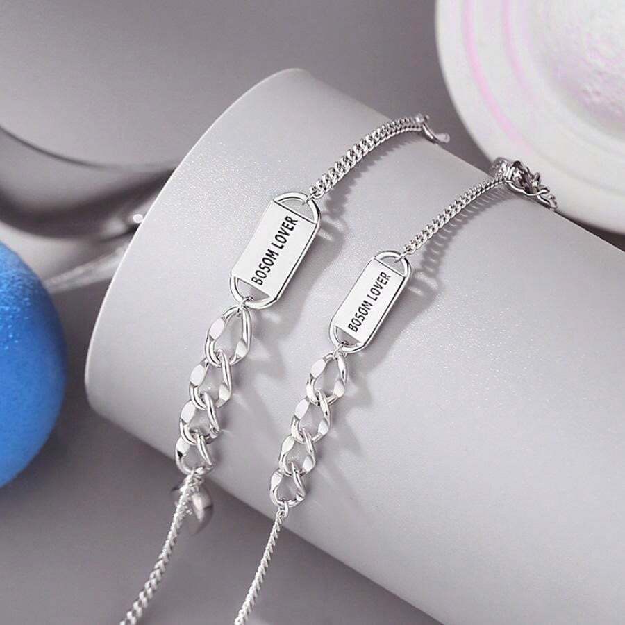 【SilverB1 Magnetic Heart】 925 Sterling Silver Bracelet Couple Set