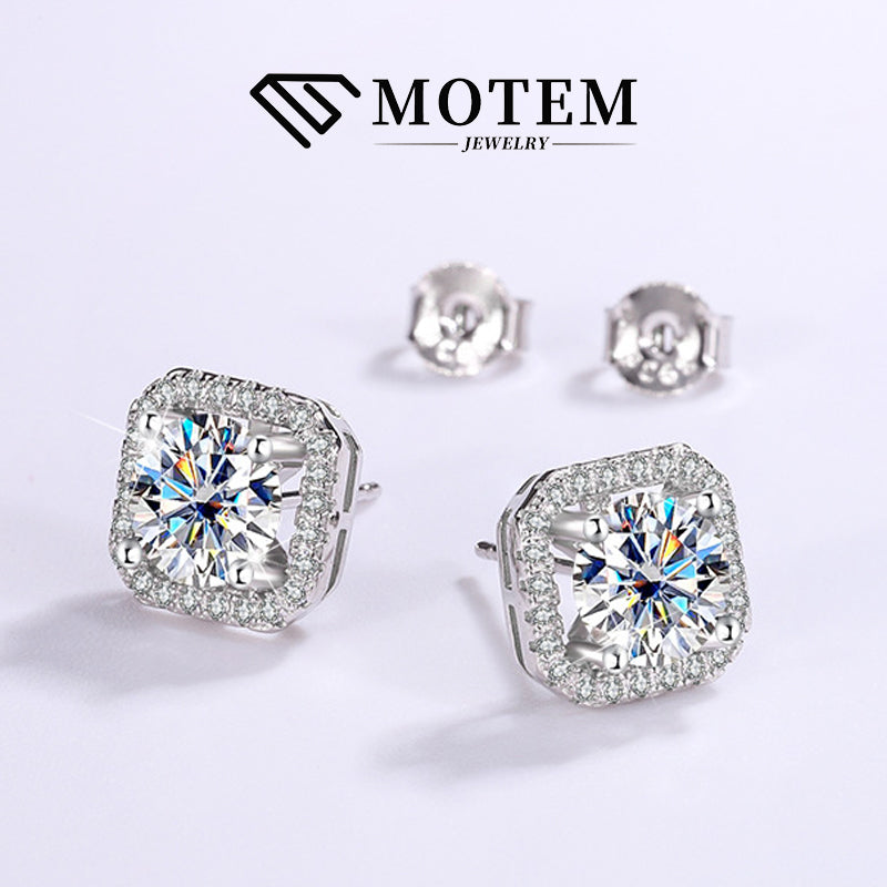 【E12】 925 Sterling Silver Moissanite Stud Earrings - MOTEMCO