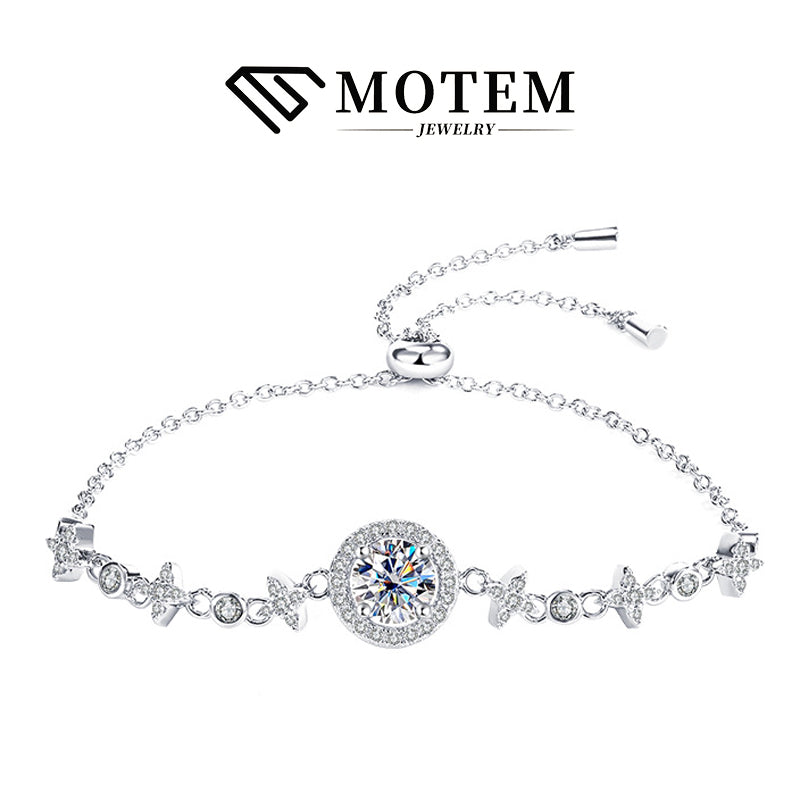 【B9 Stars and Moon】 925 Sterling Silver Moissanite Bracelet - MOTEMCO