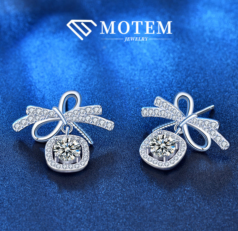 【E6 Bow-knot】 925 Sterling Silver Moissanite Stud Earrings - MOTEMCO