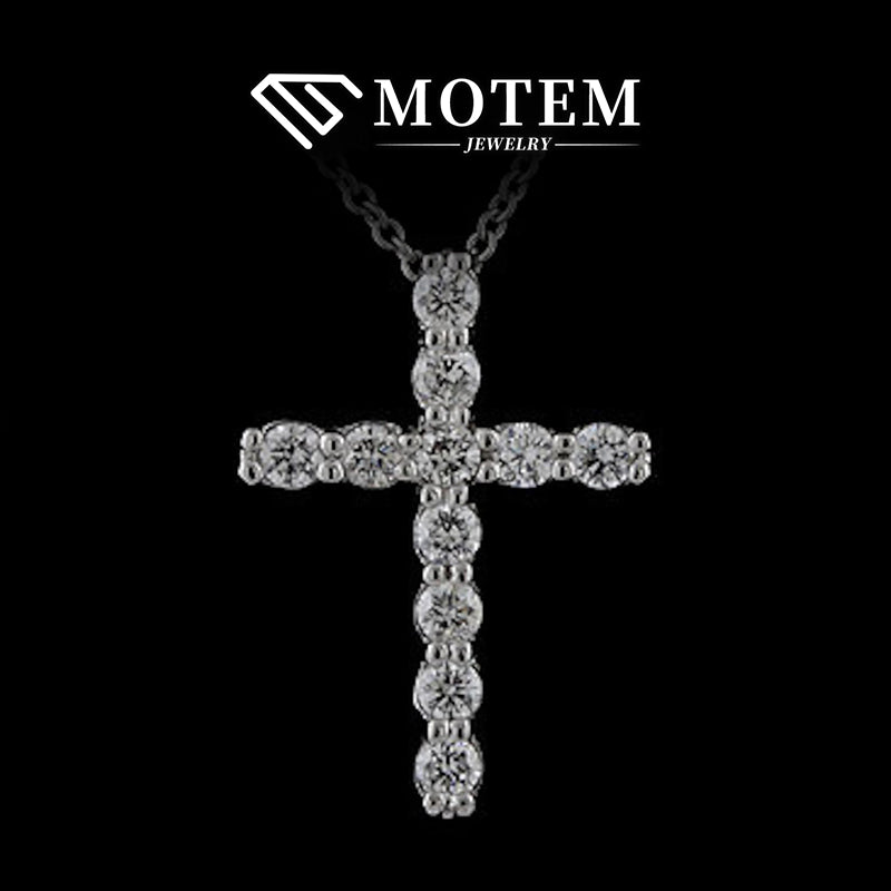 【N17 Classical Cross】 925 Sterling Silver Moissanite Necklace - MOTEMCO