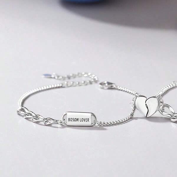 【SilverB1 Magnetic Heart】 925 Sterling Silver Bracelet Couple Set