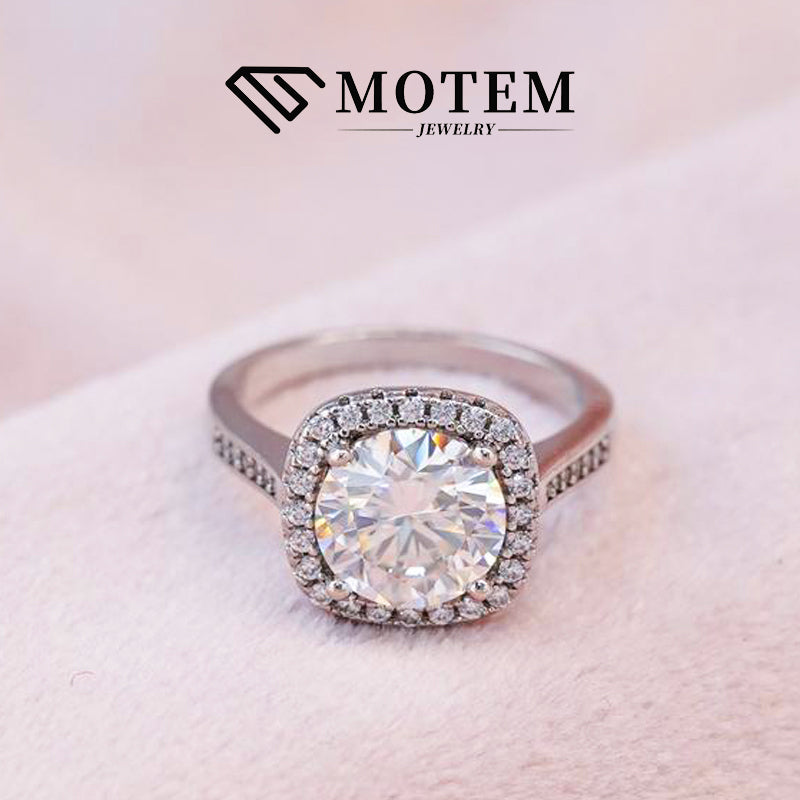 【R2 Square】 925 Sterling Silver Moissanite Rings - MOTEMCO