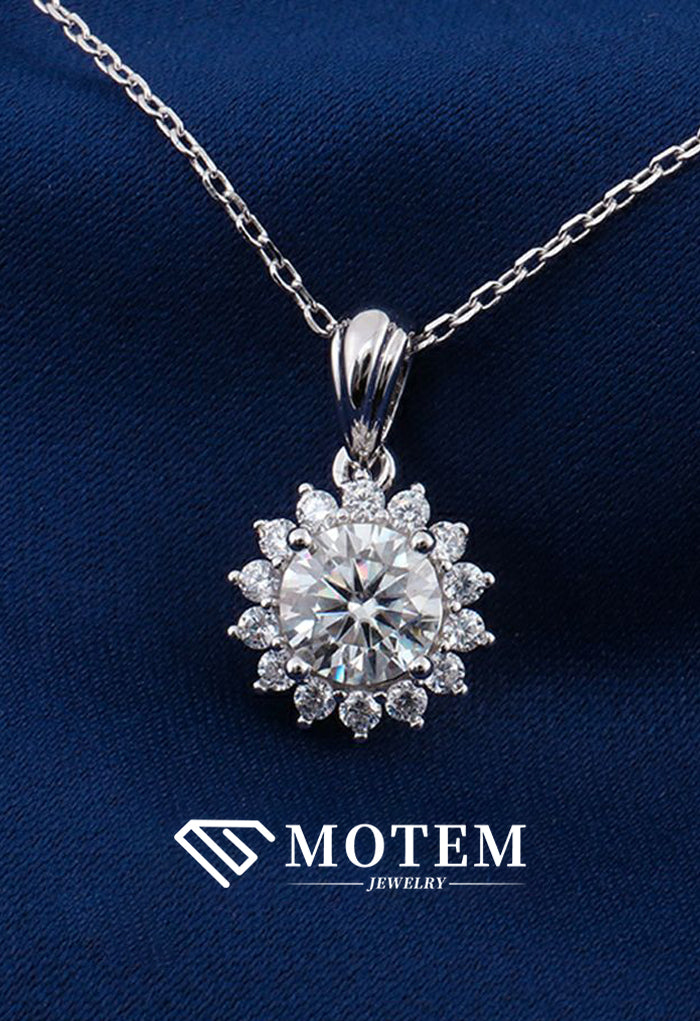 【N16 Sunflower】 925 Sterling Silver Moissanite Necklace - MOTEMCO
